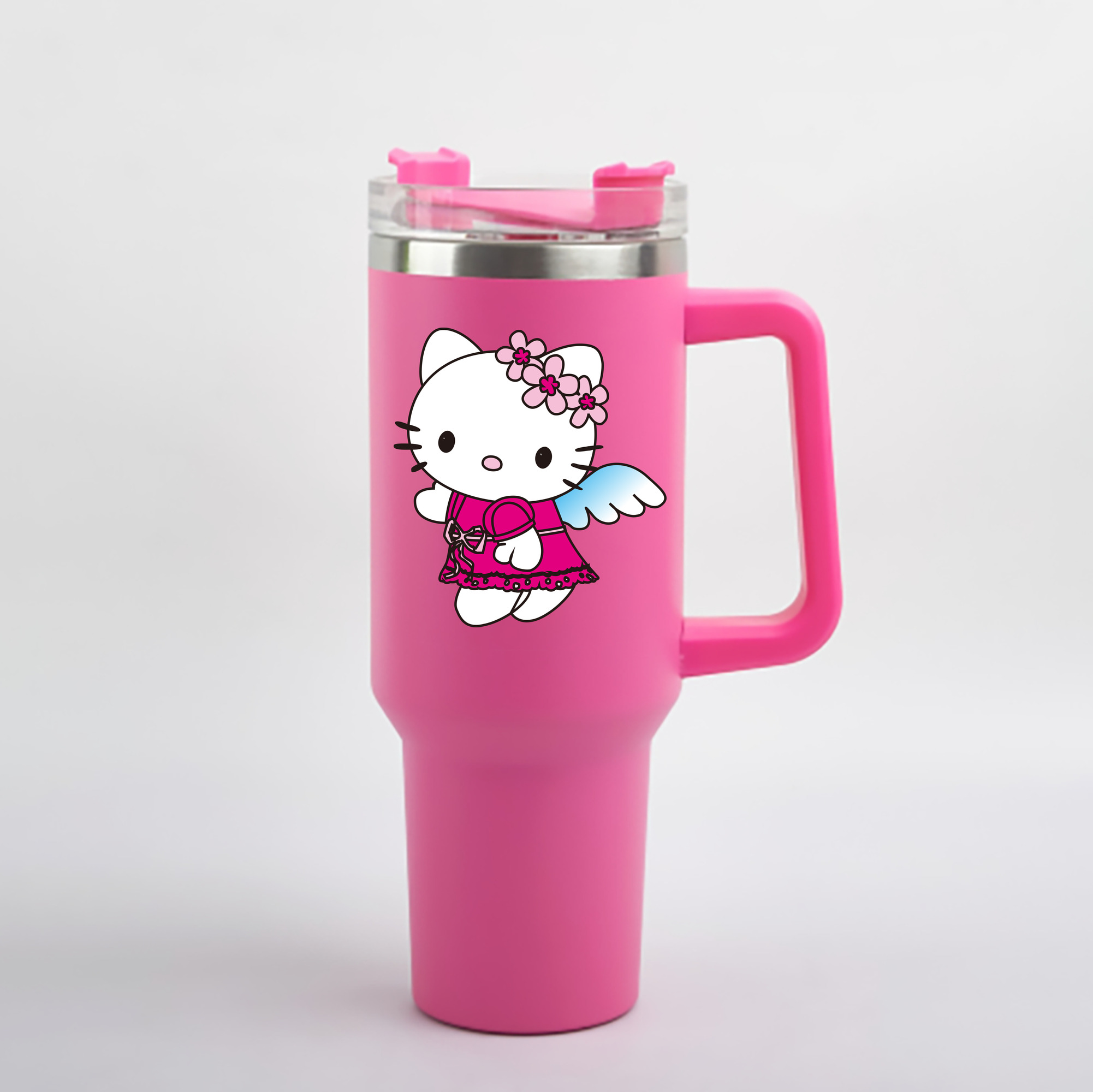 （画像用） Hello Kitty ハローキティ 1200mL車用タンブラー - クリスタルステッカー（プラスチックストロー付き）